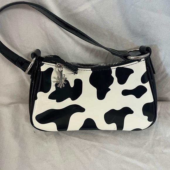 Delias Dolls Kill Cow Print Purse Mini Bag Handbag PVC Patent Leather Y2K Black - Picture 2 of 2